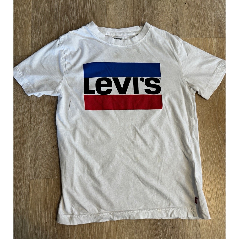 Levi's Youth Boys Tee Size Medium M 10/12 White Red Blue Block Logo Tee Casual